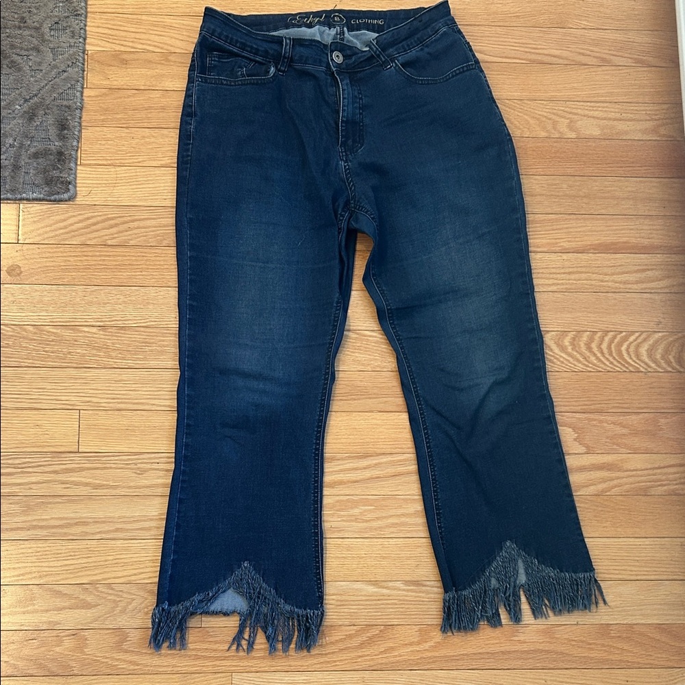 Dark Blue Women’s Fringe Hem Jeans
